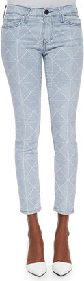 Current/Elliott The Stiletto Diamond-Print Denim Jeans