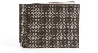 Ferragamo black leather gancio pattern printed money clip bi-fold wallet