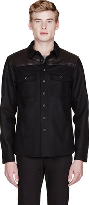 Rag and Bone 3856 Rag & Bone Black Leather-Paneled Lumberjack Shirt