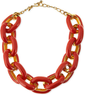 Kenneth Jay Lane Coral Enamel & Gold-Plated Link Necklace