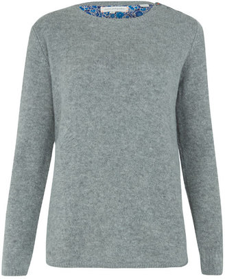 Chinti and Parker Grey Liberty Print Elbow Patch Cashmere Jumper