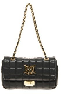 Love Moschino Black Nappa Leather Quilted Small Flapover Bag