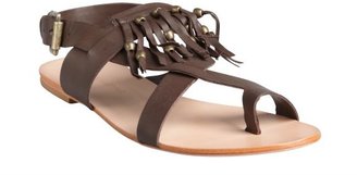 Madison Harding chocolate leather beaded fringe 'Aaron' sandals