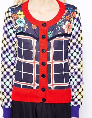 Love Moschino Woven Knit Mixed Print Cardigan