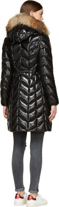 Moncler Black Glossy Chevron Quilted Belloy Coat