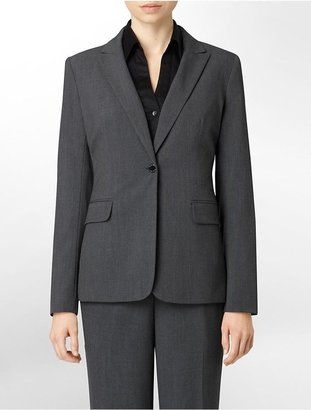 Calvin Klein Womens One Button Charcoal Suit Jacket