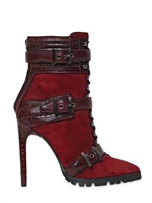 Emilio Pucci 115mm Suede & Ostrich Ankle Boots