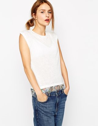 Vila Roll Sleeve T-Shirt With Lace Trim