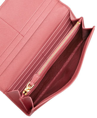 Prada Saffiano Triangle Continental Flap Wallet, Pink