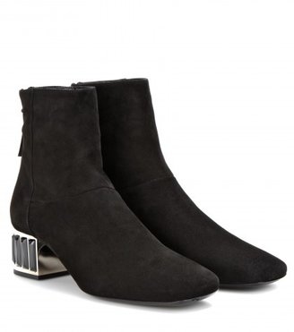 Miu Miu Suede Ankle Boots With Embellished Heel