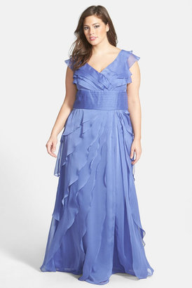 Adrianna Papell Iridescent Chiffon Petal Gown (Plus Size)