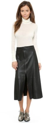 Sea Zip Leather Midi Skirt