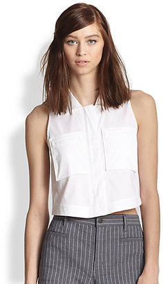 Theory Gema Button-Front Crop Top