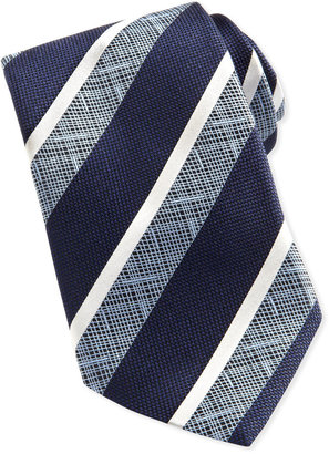 Ermenegildo Zegna Wide-Crosshatch Striped Tie, Navy