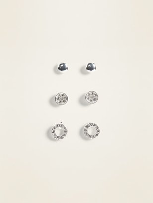 Old Navy Silver-Toned Pavé Stud Earrings 3-Pack for Women