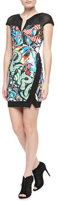 Just Cavalli Mesh-Yoke Graffiti-Print Dress