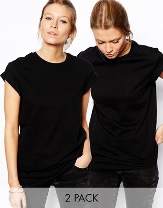 ASOS Boyfriend T-Shirt with Roll Sleeve 2 Pack SAVE 20%