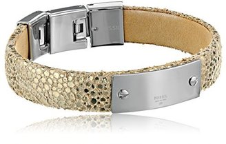 Fossil Leather Silver and Metallic Plaque Bracelet, 7.5''
