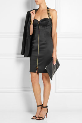 Moschino Leather-trimmed satin-crepe mini dress