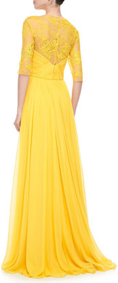 Monique Lhuillier Illusion Embroidered Gown, Yellow