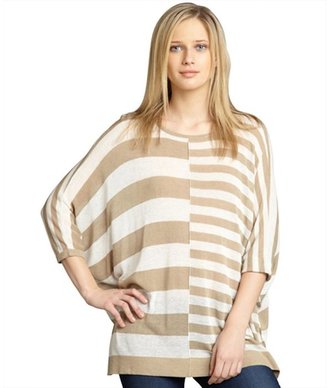 Autumn Cashmere chino beige and oyster ivory striped linen-blend knit poncho top