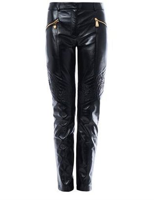 Versace Quilted knee leather trousers