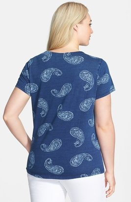 Lucky Brand Woodblock Paisley Print Cotton Jersey Tee (Plus Size)