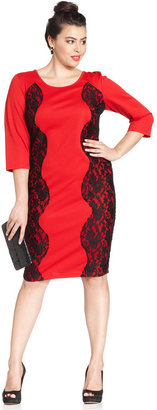 Trixxi Plus Size Three-Quarter-Sleeve Lace Bodycon Dress