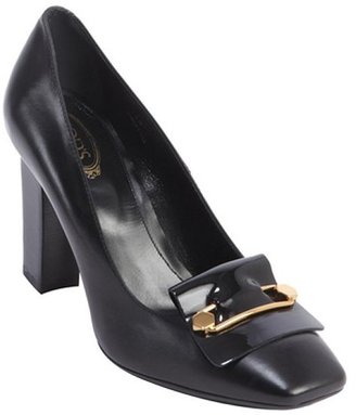 Tod's black leather buckle detail pumps