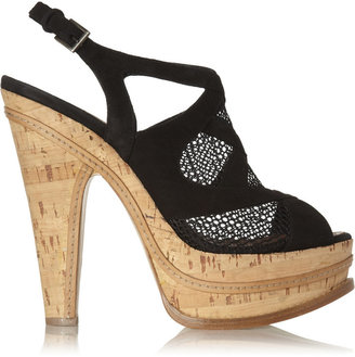 Alaia Suede and mesh platform sandals