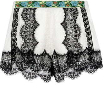 Anna Sui Jacquard-trimmed lace shorts