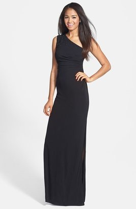 Laundry by Shelli Segal Embellished One-Shoulder Jersey Gown