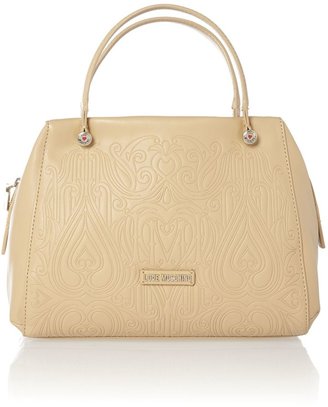 Love Moschino Beige gothic embossed cross body tote bag