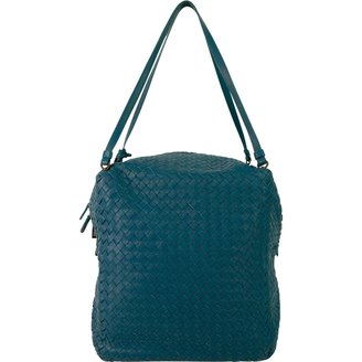 Bottega Veneta Auth  Inreciatto Nappa Blue Teal Woven Leather Handbag. Superb!