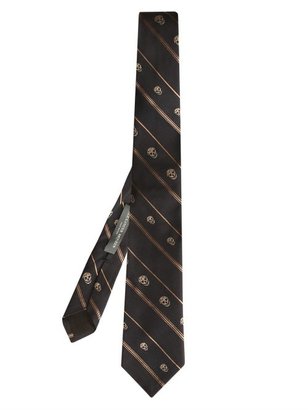Alexander McQueen Skull and stripe-jacquard tie