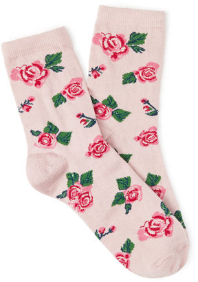 Forever 21 Rose Printed Crew Socks