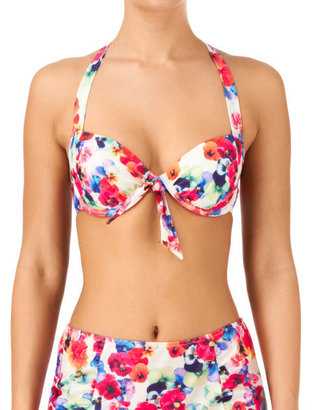 Playful Promises Women's Pansy Ruched Push Up Bikini Top