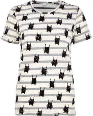 River Island Grey stripe cat print t-shirt