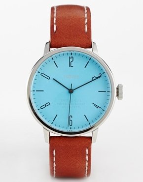 Tsovet Tan Leather Strap Watch With Blue Dial
