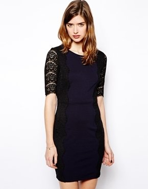 Darling Dress With Lace Sleeve - navy