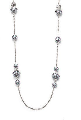 Majorica 9MM-14MM Grey Round Pearl & Sterling Silver Flower Station Necklace