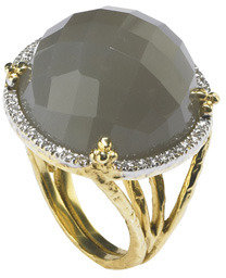 Jolie B Ray Rare Faceted Grey Moonstone Cocktail Ring With Diamonds