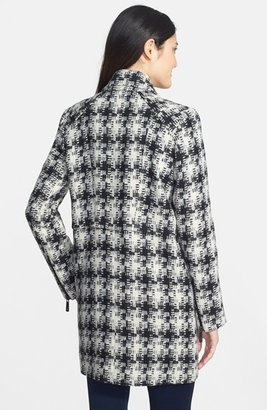 Kenneth Cole New York Asymmetrical Zip Plaid Tweed Coat