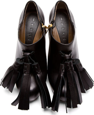 Marni Black Leather Tasseled Wedge Boots