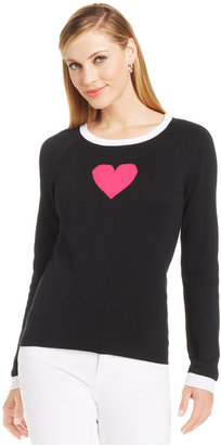 Jones New York Crew-Neck Pink Heart Sweater