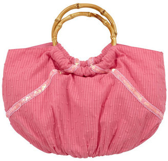 Troizenfants swiss-dotted cotton handbag with bamboo handles