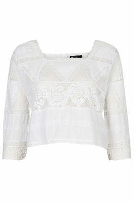 Topshop Womens Cotton Embroidered Blouse - White