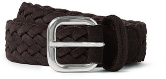 Andersons Brown 3.5cm Woven-Suede Belt