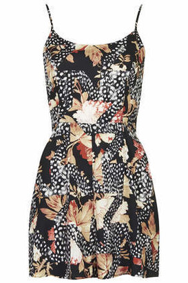 Topshop Womens PETITE Exclusive Toile Star And Leaf Print Playsuit - Black