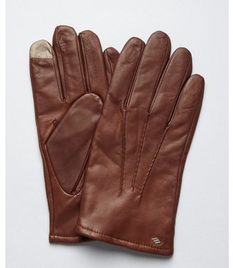 Joseph Abboud dark brown leather and cashmere lined 'Touch technology' gloves